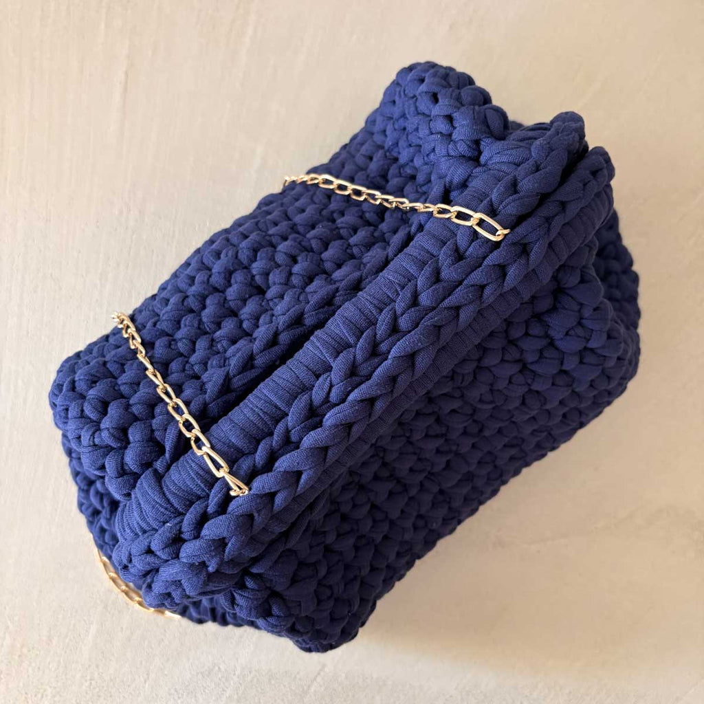 Borsa Crochet Clutch all'Uncinetto Lycra Blu