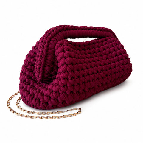 Borsa Crochet Clutch all'Uncinetto Lycra Bordeaux