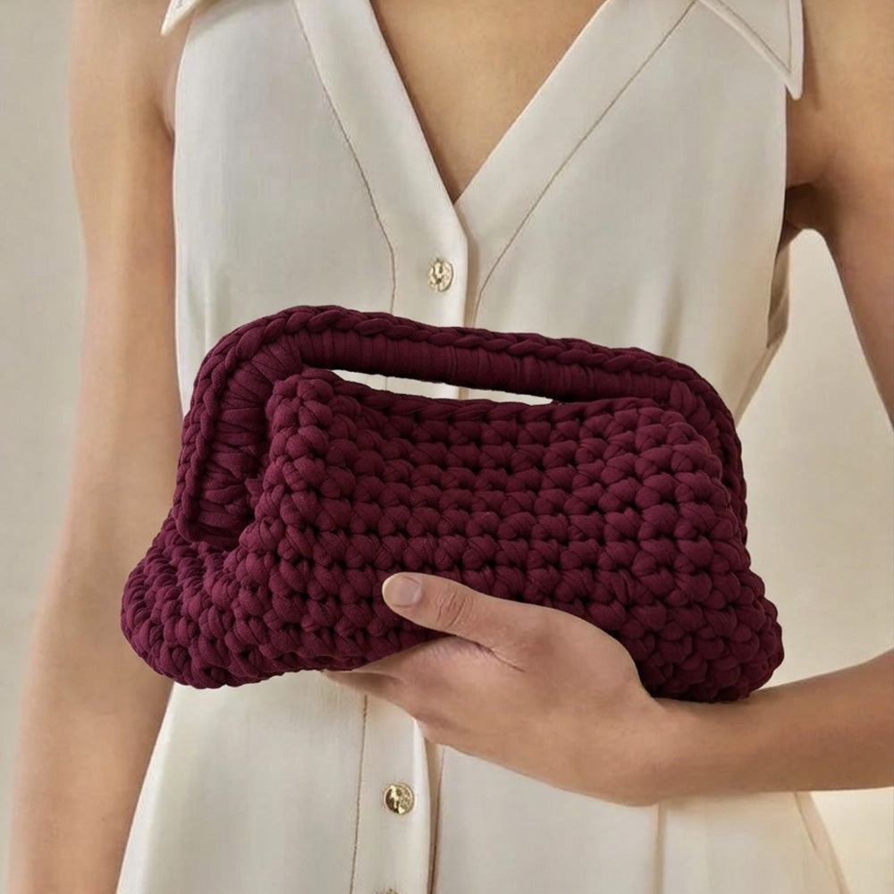 Borsa Crochet Clutch all'Uncinetto Lycra Bordeaux
