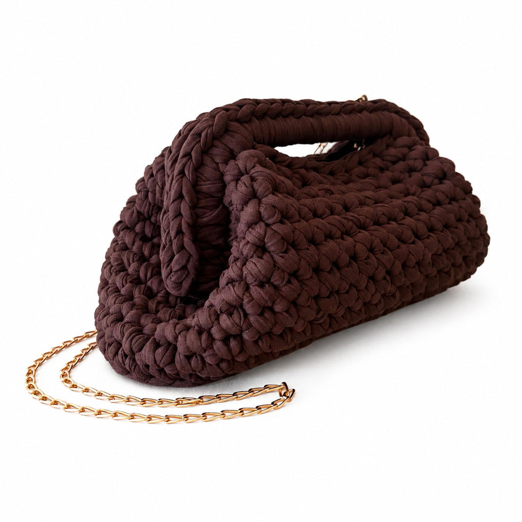 Borsa Crochet Clutch all'Uncinetto Lycra Marrone