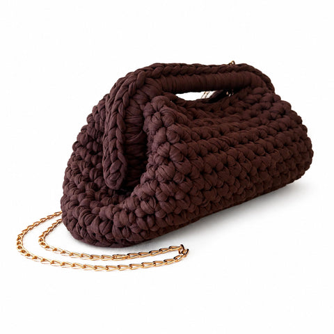 Borsa Crochet Clutch all'Uncinetto Lycra Marrone