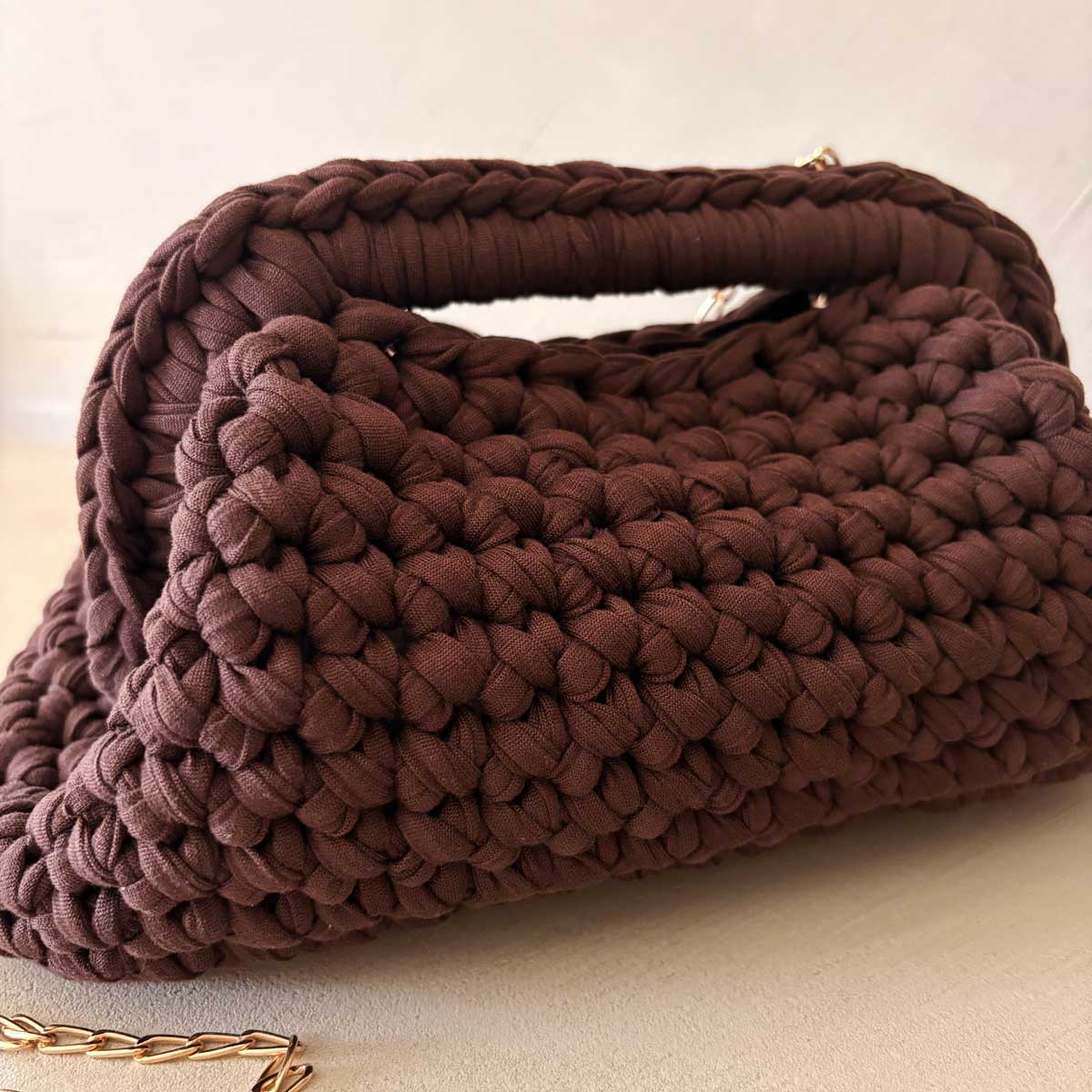 Borsa Crochet Clutch all'Uncinetto Lycra Marrone