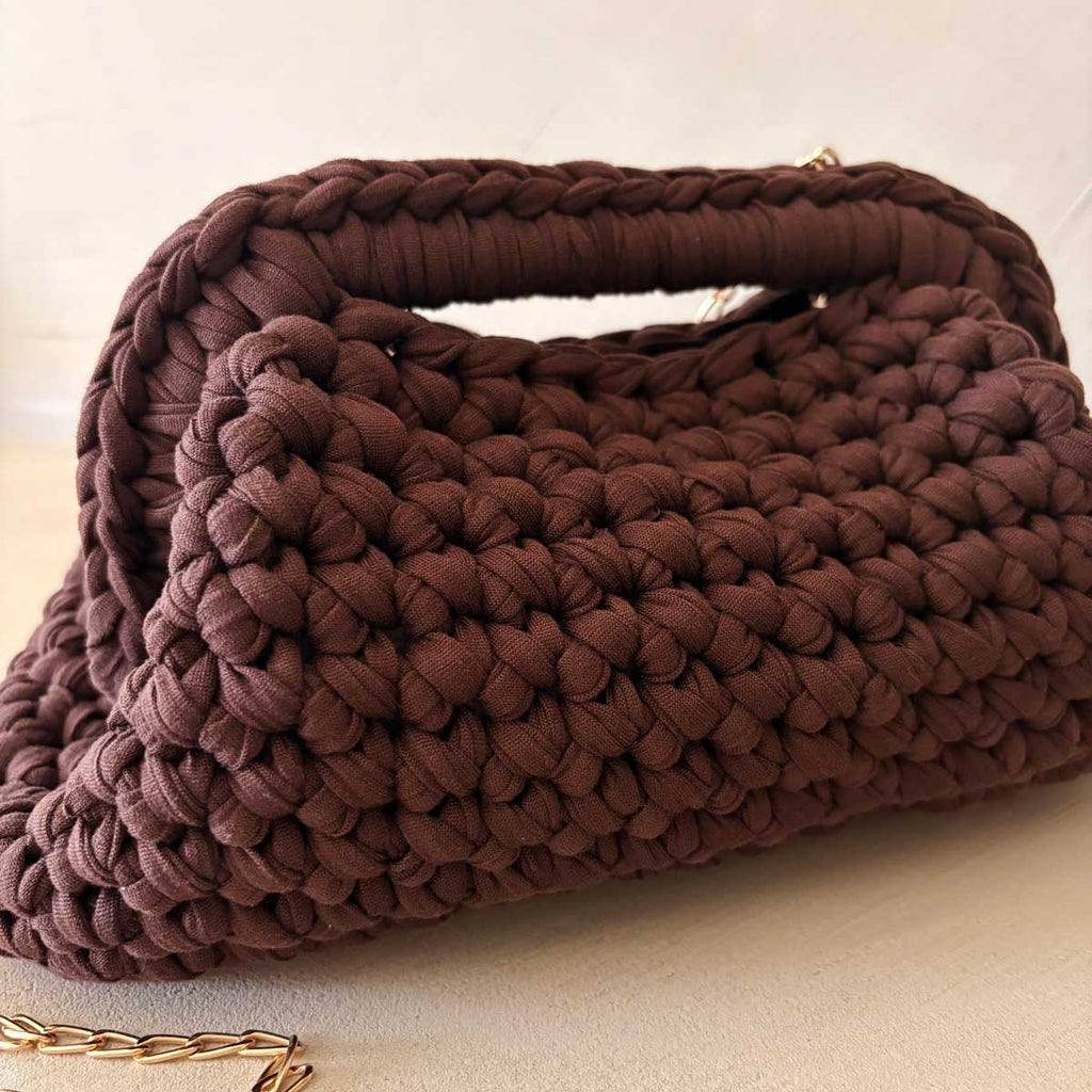Borsa Crochet Clutch all'Uncinetto Lycra Marrone