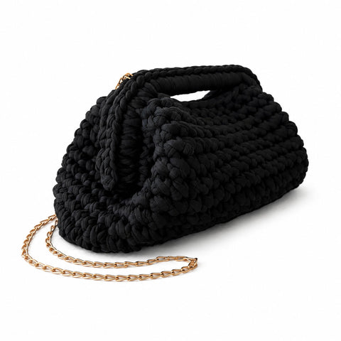 Borsa Crochet Clutch all'Uncinetto Lycra Nera