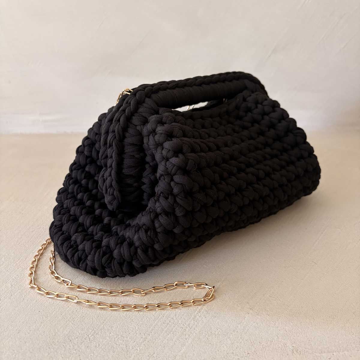 Borsa Crochet Clutch all'Uncinetto Lycra Nera