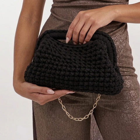 Clutch all'uncinetto in lycra nera