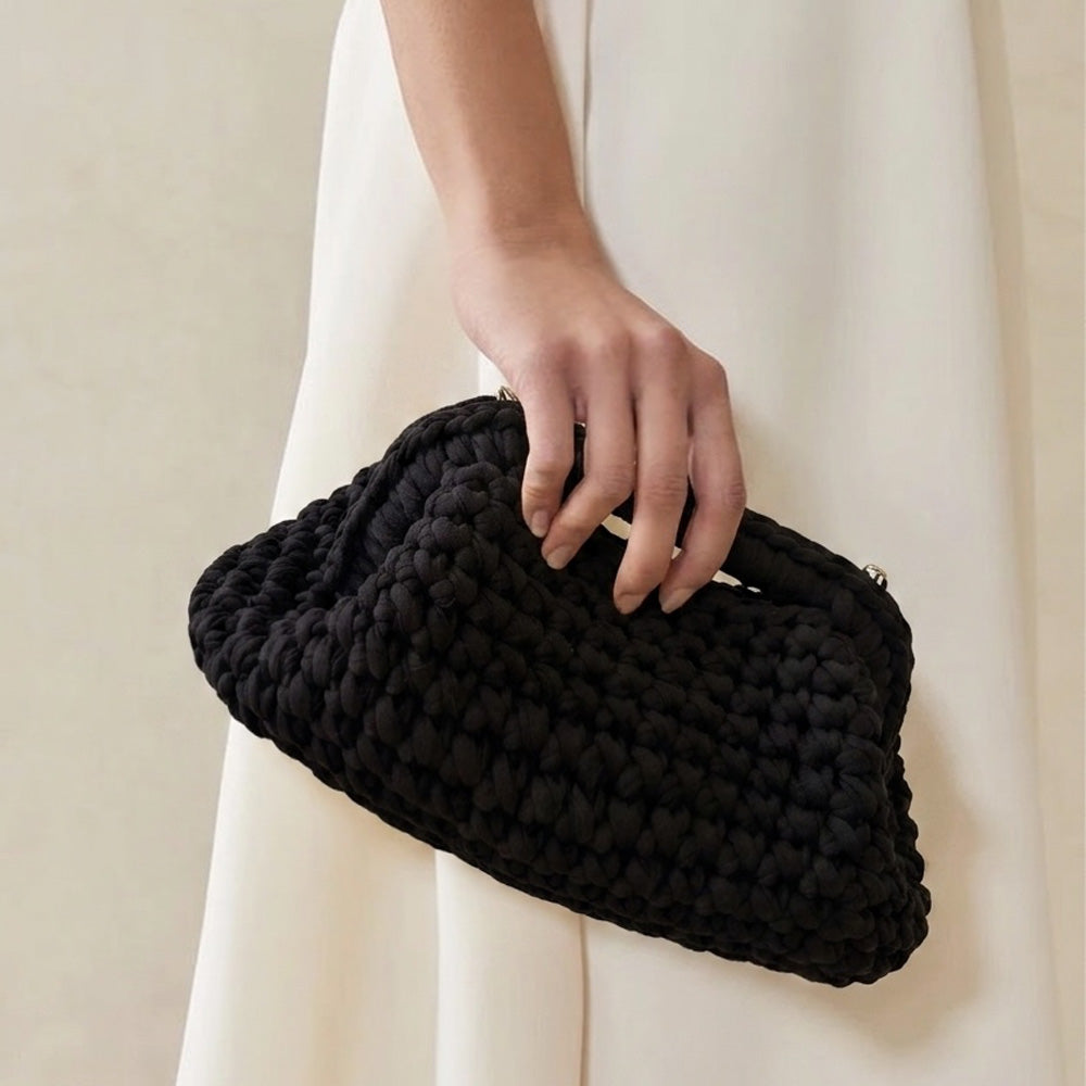 Borsa Crochet Clutch all'Uncinetto Lycra Nera