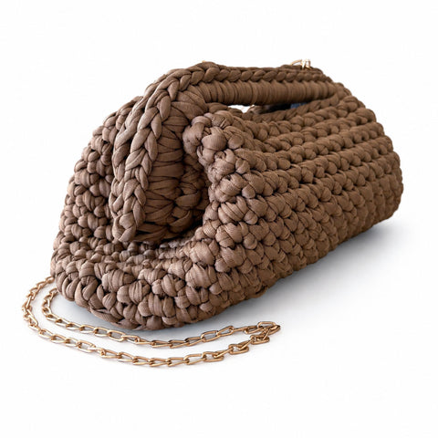 Borsa Crochet Clutch all'Uncinetto Lycra Tortora