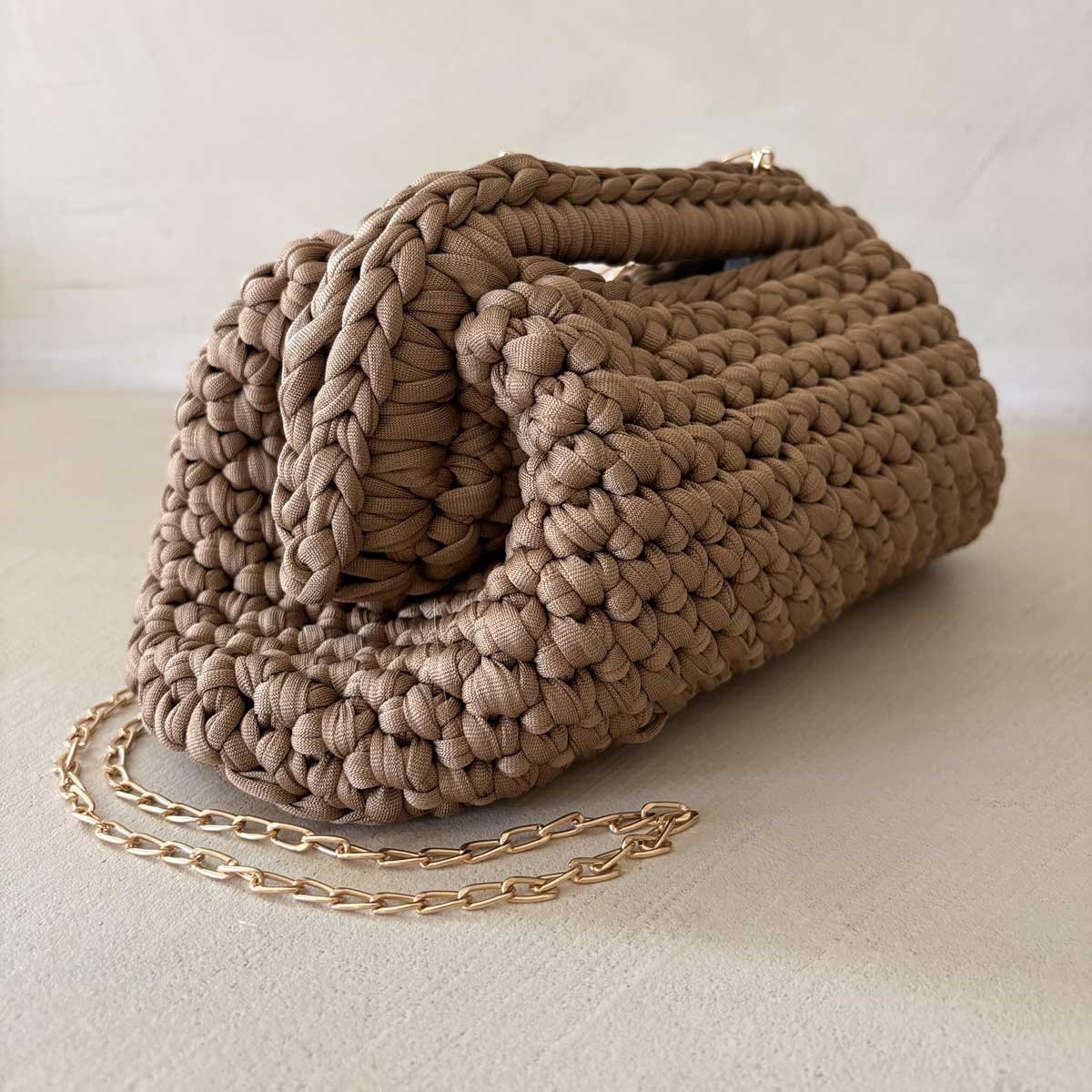 Borsa Crochet Clutch all'Uncinetto Lycra Tortora