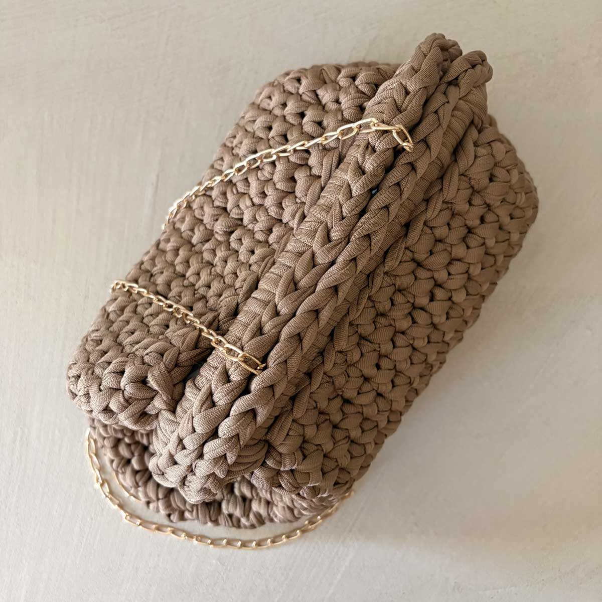 Borsa Crochet Clutch all'Uncinetto Lycra Tortora