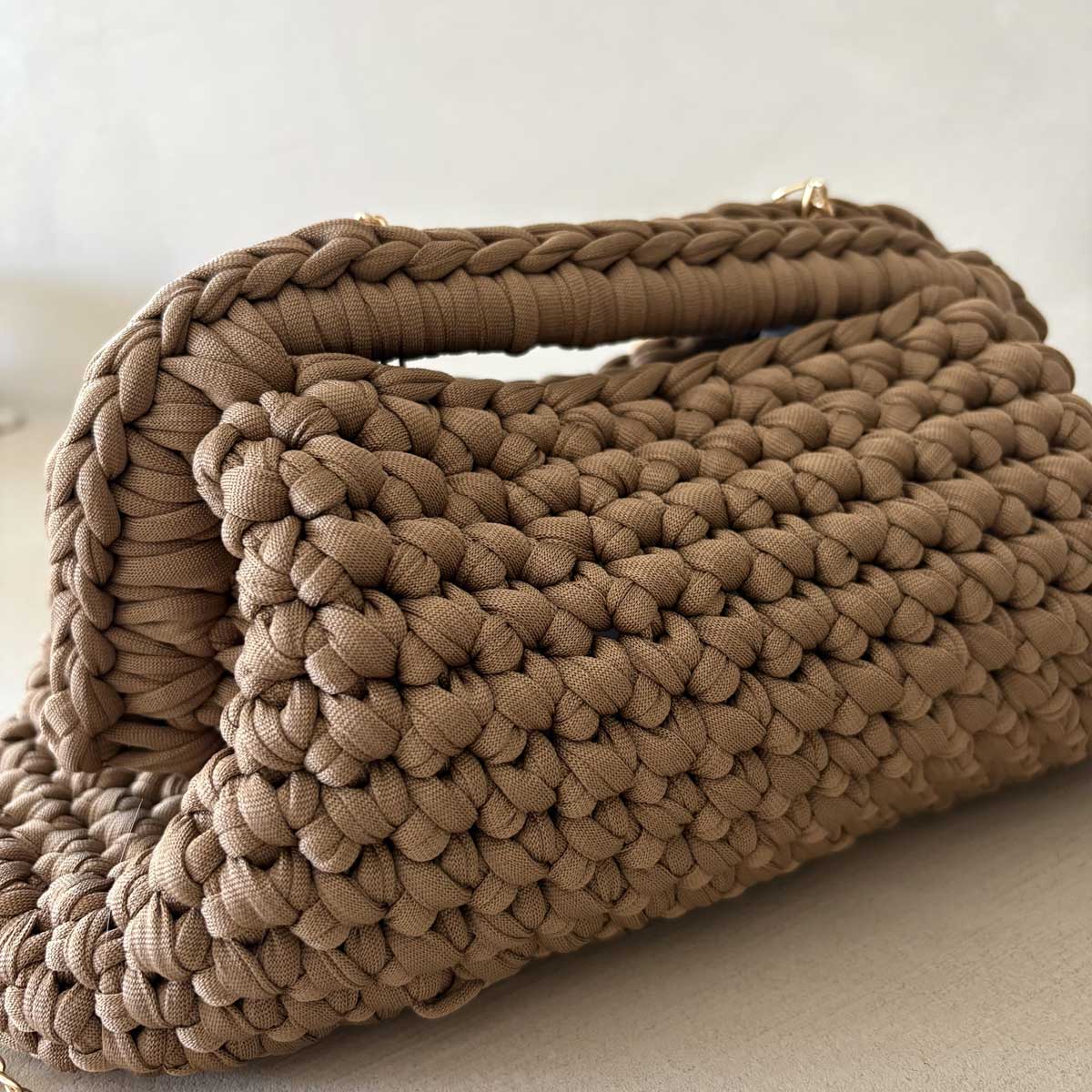 Borsa Crochet Clutch all'Uncinetto Lycra Tortora