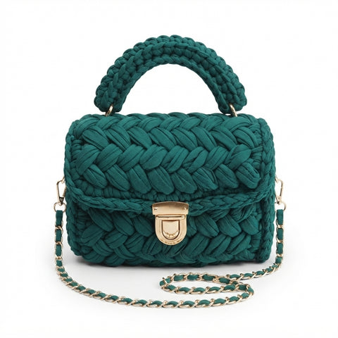 Borsa pochette all'uncinetto verde smeraldo