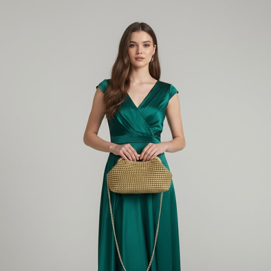 Borsa clutch all’uncinetto effetto pelle metallizzata oro personalizzabile