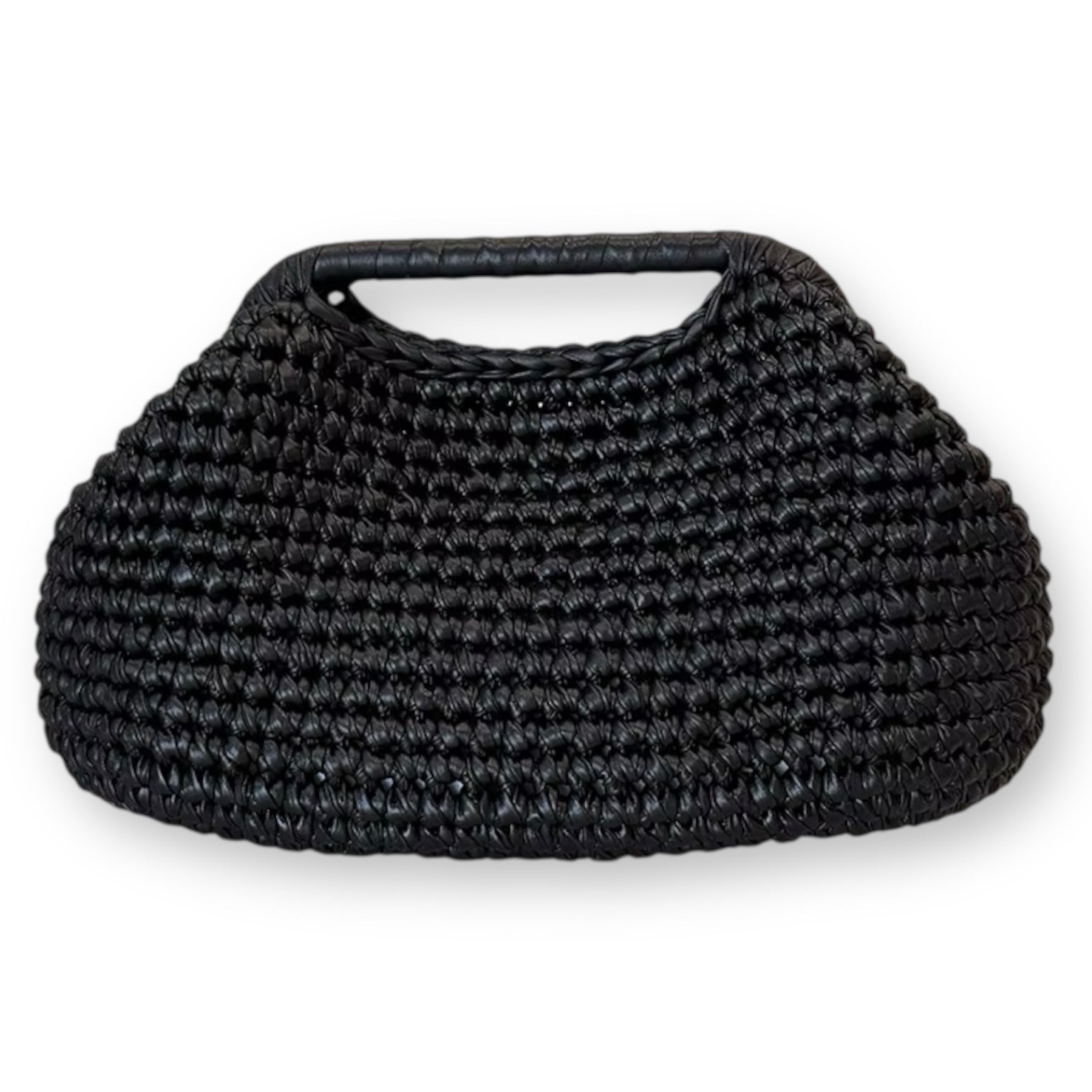 Borsa clutch all’uncinetto in fettuccia metallizzata similpelle nero personalizzabile