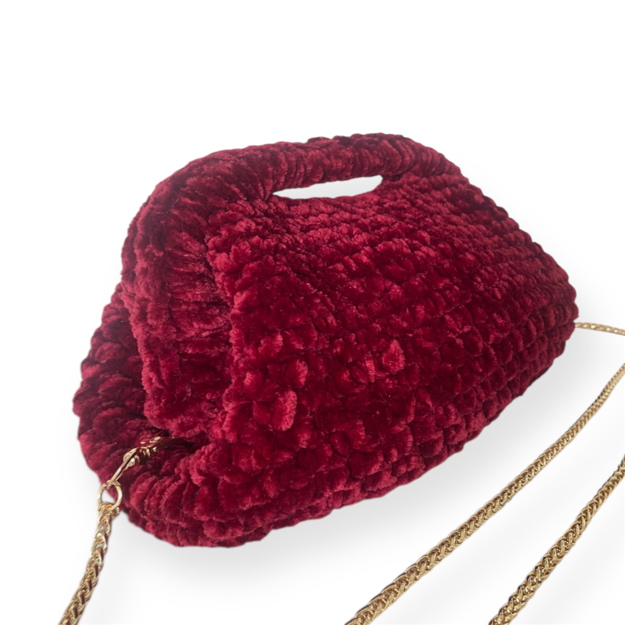 Borsa clutch all’uncinetto in velluto bordeaux personalizzabile con iniziale