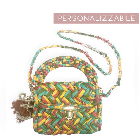Borsa in fettuccia personalizzata con ciondolo iniziale Odette multicolor verde