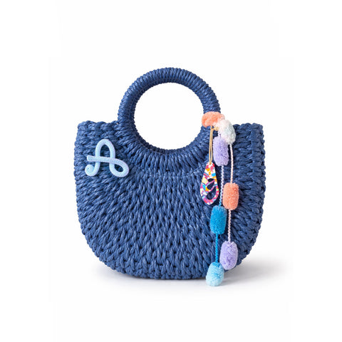 Borsa in paglia blu con iniziale personalizzata