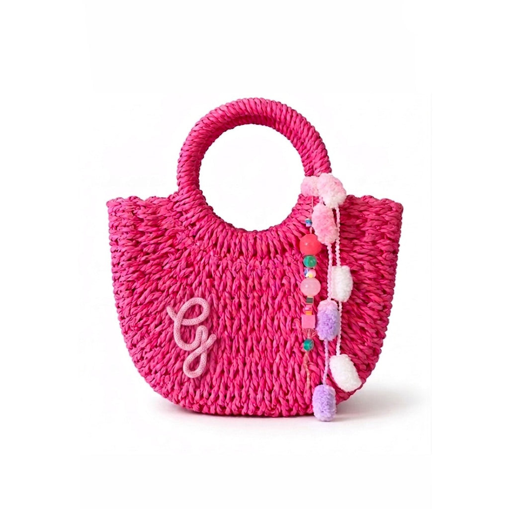Borsa in paglia fucsia con iniziale personalizzata