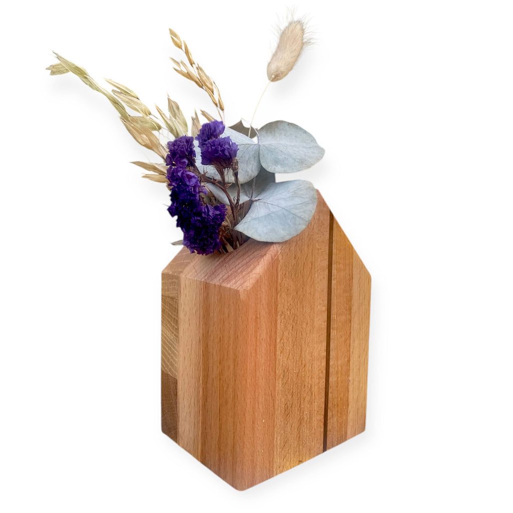 Casetta decorativa in legno ferma libri porta fiori