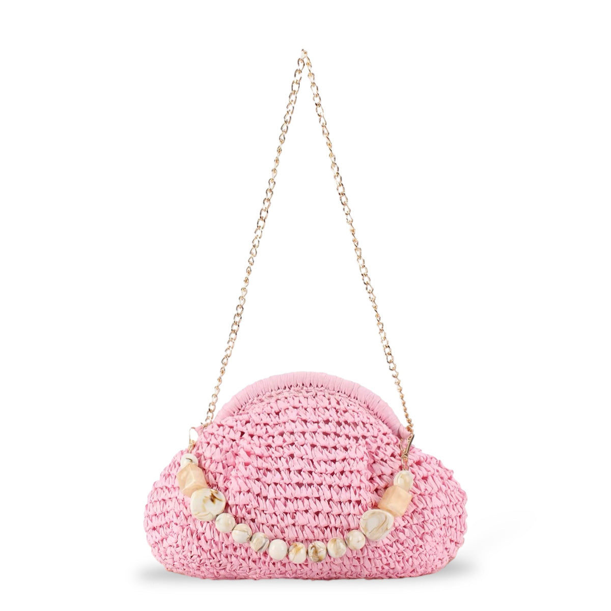 Clutch in rafia all’uncinetto con manico in pietra naturale