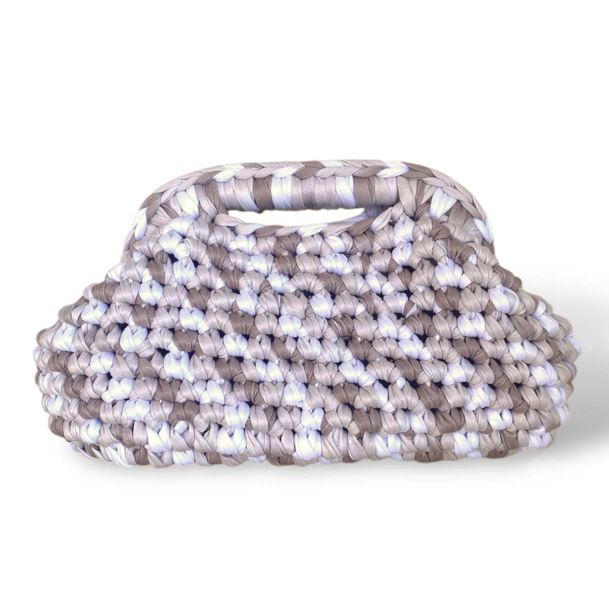 Borsa clutch all'uncinetto sfumata panna tortora