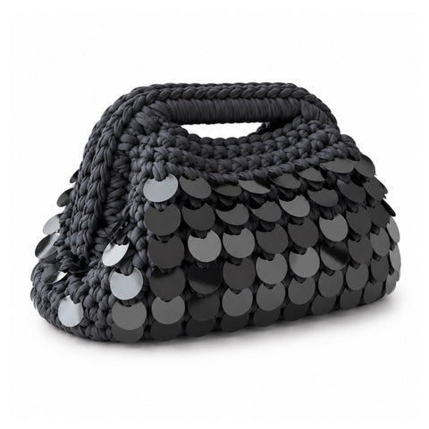 Pochette clutch all'uncinetto con paillettes nere