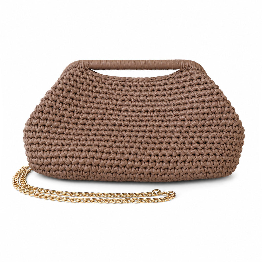 Clutch Crochet Beige Tortora  Borsa all’uncinetto in Pelle Made in Italy