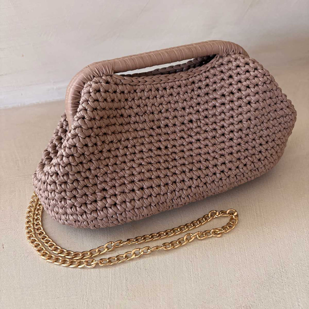 Clutch Crochet Beige Tortora  Borsa all’uncinetto in Pelle Made in Italy