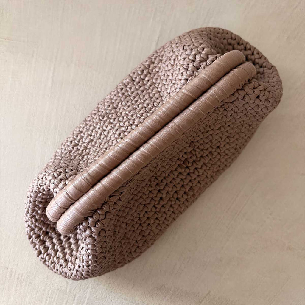 Clutch Crochet Beige Tortora  Borsa all’uncinetto in Pelle Made in Italy