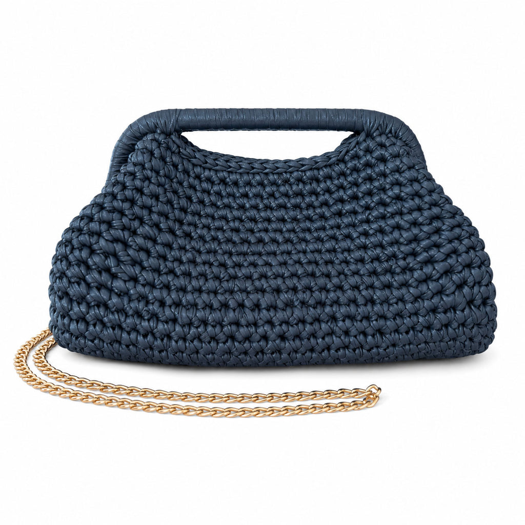 Clutch Crochet Blu Petrolio Borsa all’uncinetto in Pelle Made in Italy
