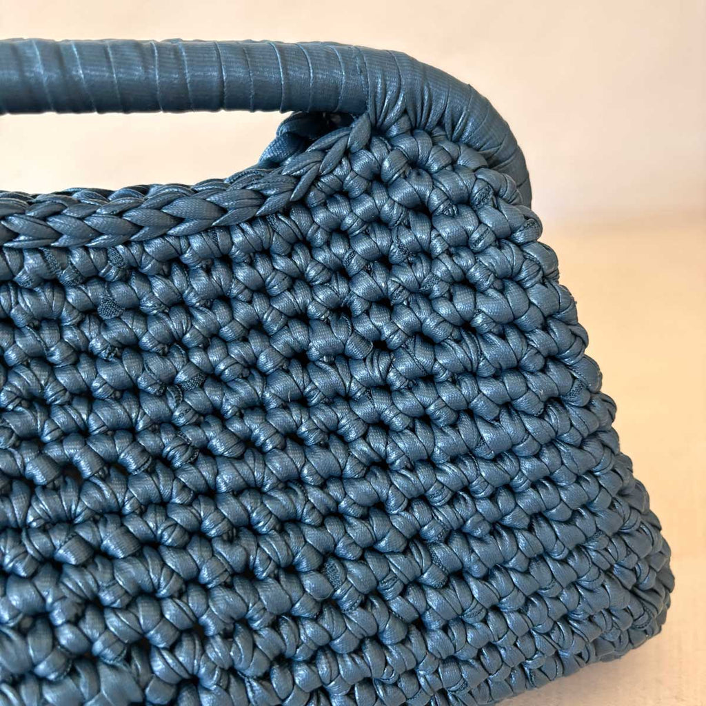 Clutch Crochet Blu Petrolio Borsa all’uncinetto in Pelle Made in Italy