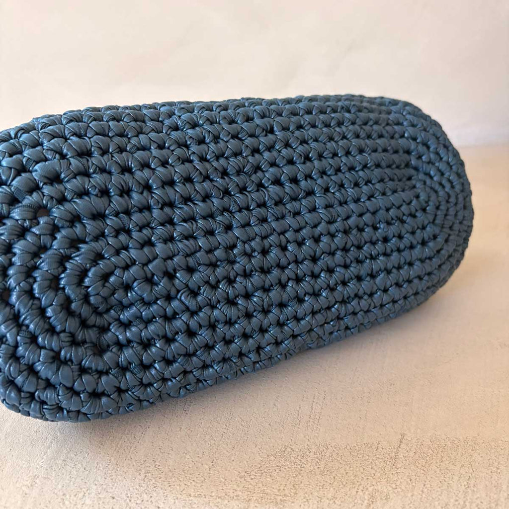Clutch Crochet Blu Petrolio Borsa all’uncinetto in Pelle Made in Italy