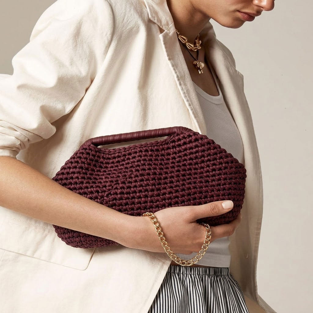 Clutch Crochet Bordeaux  Borsa all’uncinetto in Pelle Made in Italy