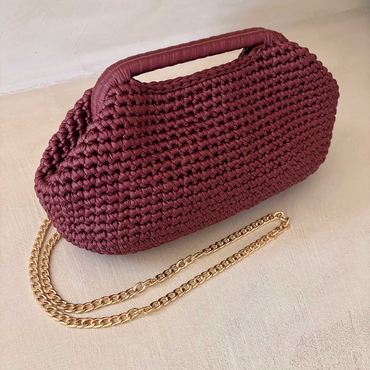 Clutch Crochet Bordeaux  Borsa all’uncinetto in Pelle Made in Italy