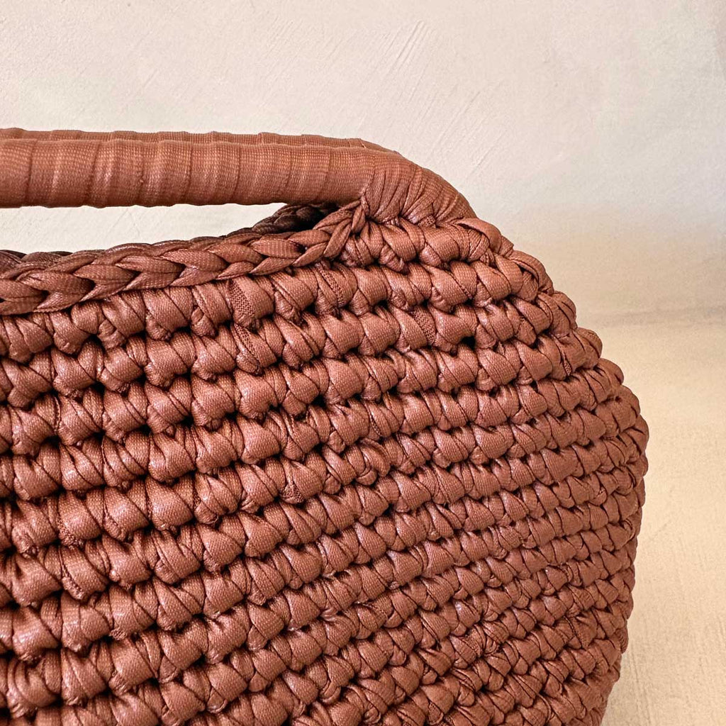 Clutch Crochet Marrone Caramello Borsa all’uncinetto in Pelle Made in Italy