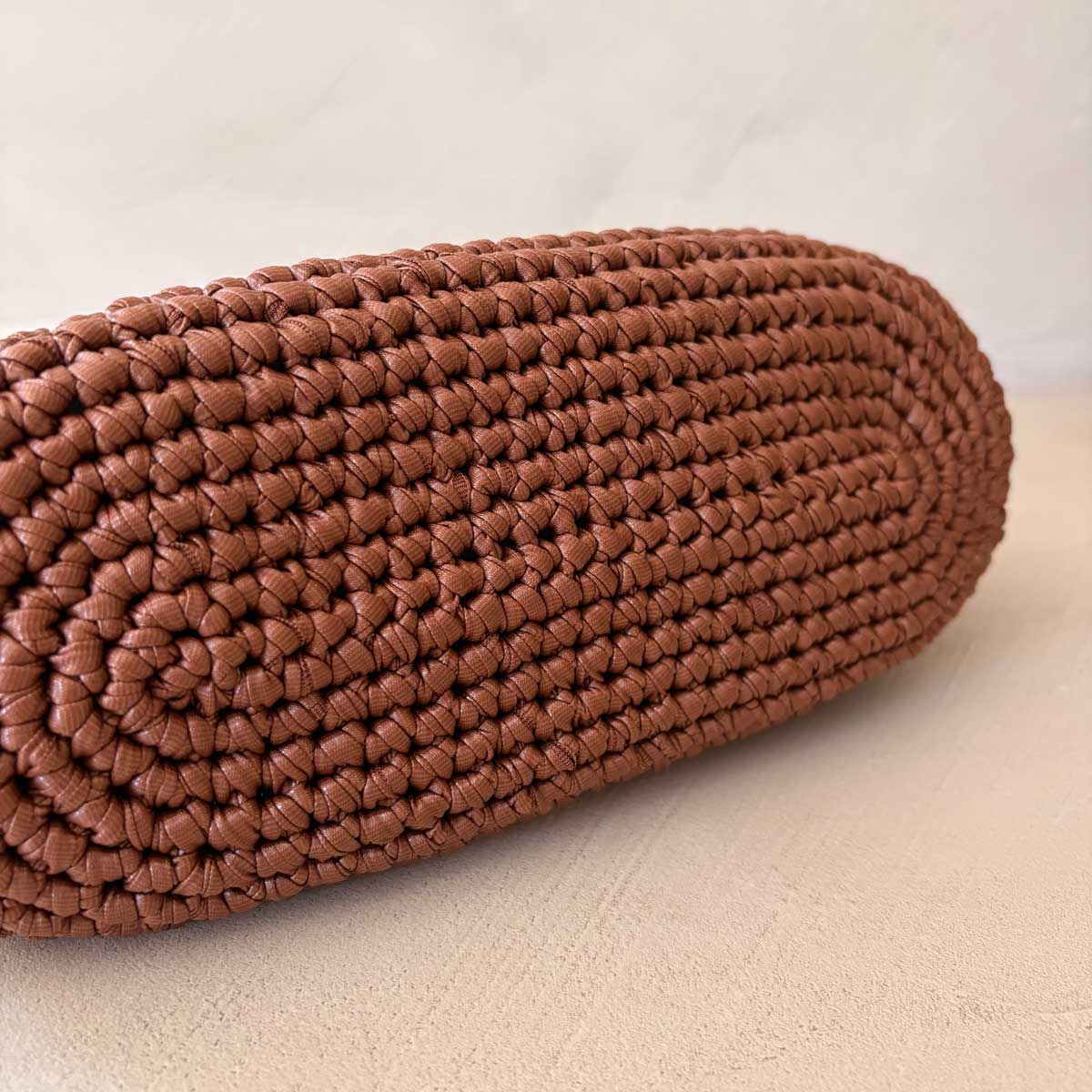 Clutch Crochet Marrone Caramello Borsa all’uncinetto in Pelle Made in Italy