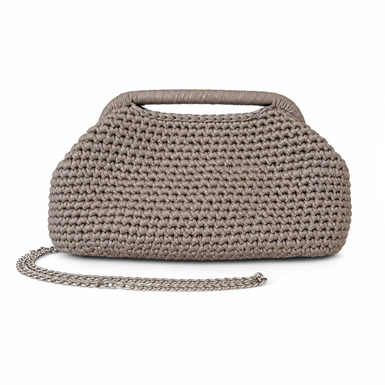 Clutch Crochet Grigia Borsa all’uncinetto in Pelle Made in Italy