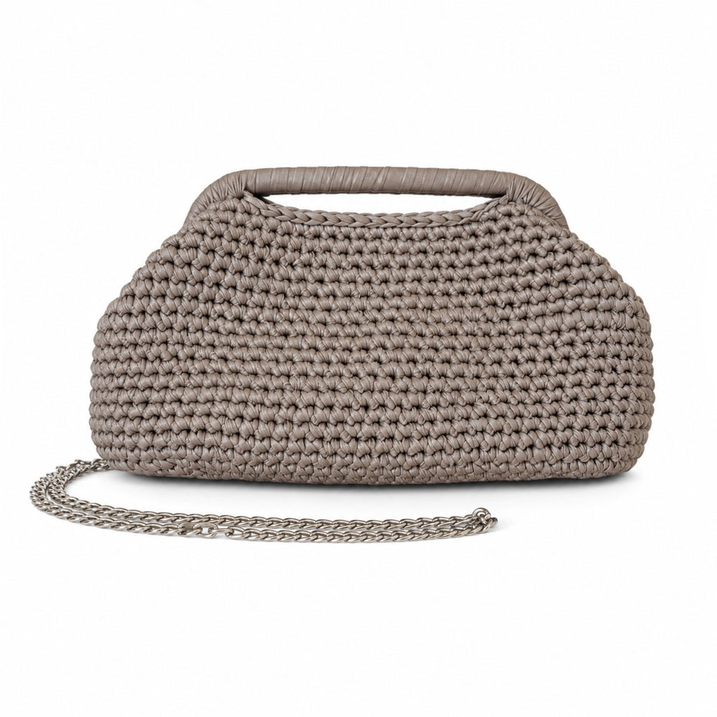 Clutch Crochet Grigia Borsa all’uncinetto in Pelle Made in Italy