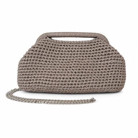 Clutch Crochet Grigia Borsa all’uncinetto in Pelle Made in Italy