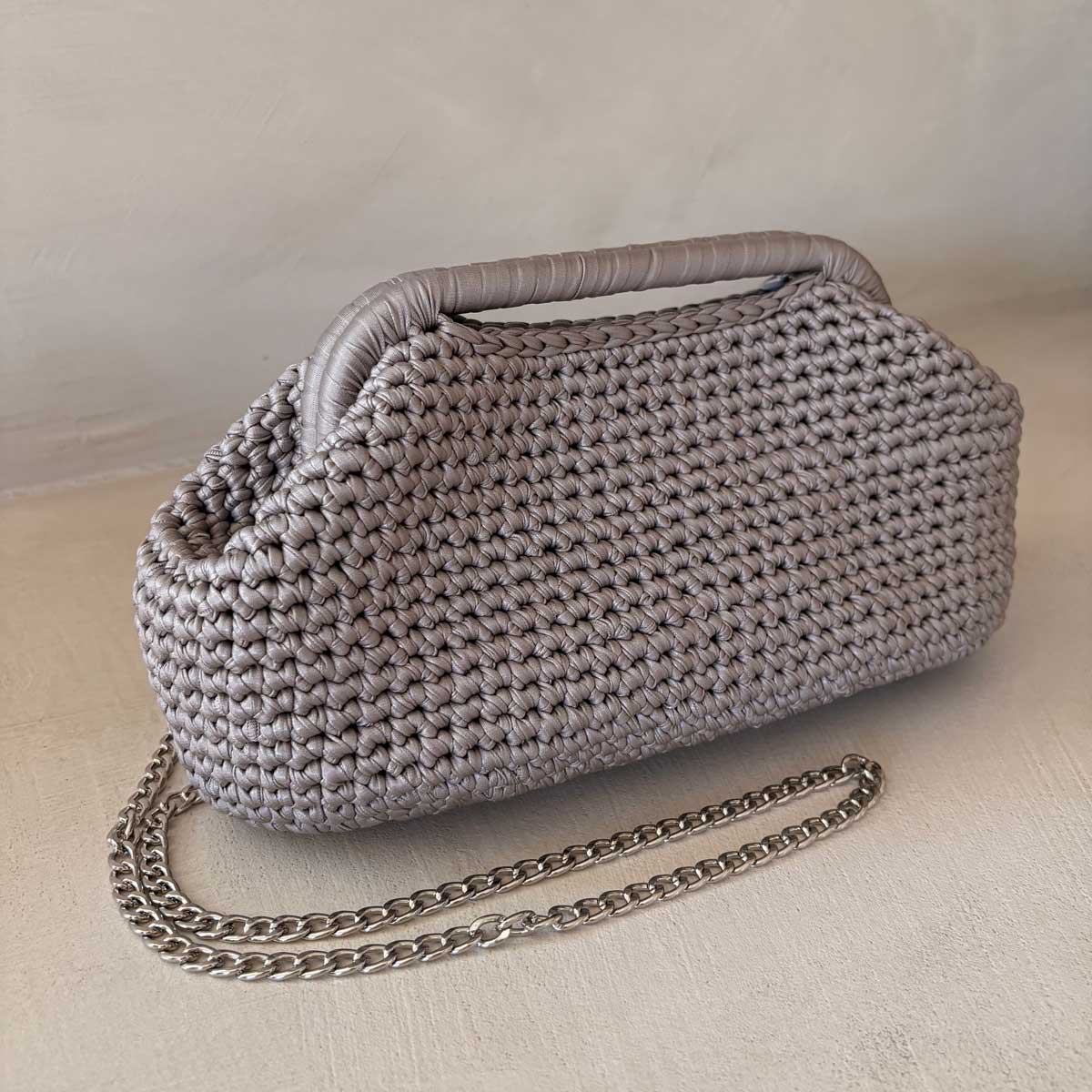 Clutch Crochet Grigia Borsa all’uncinetto in Pelle Made in Italy