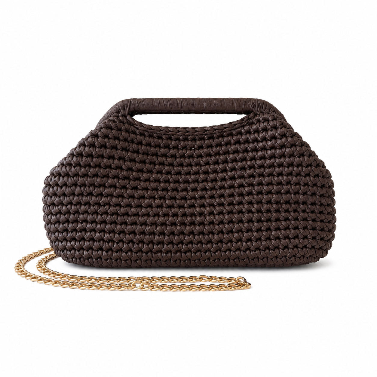 Clutch Crochet Marrone Scuro  Borsa all’uncinetto in Pelle Made in Italy