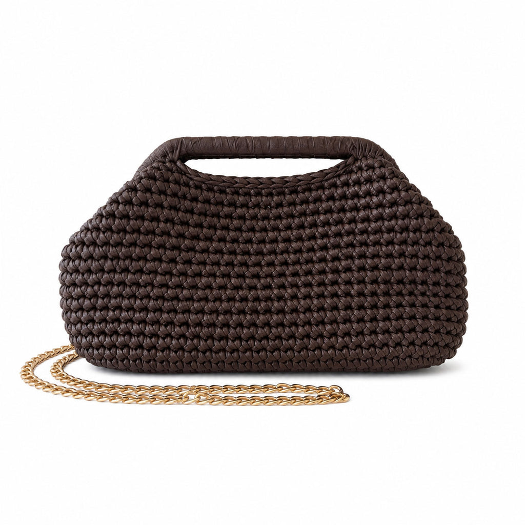 Clutch Crochet Marrone Scuro  Borsa all’uncinetto in Pelle Made in Italy