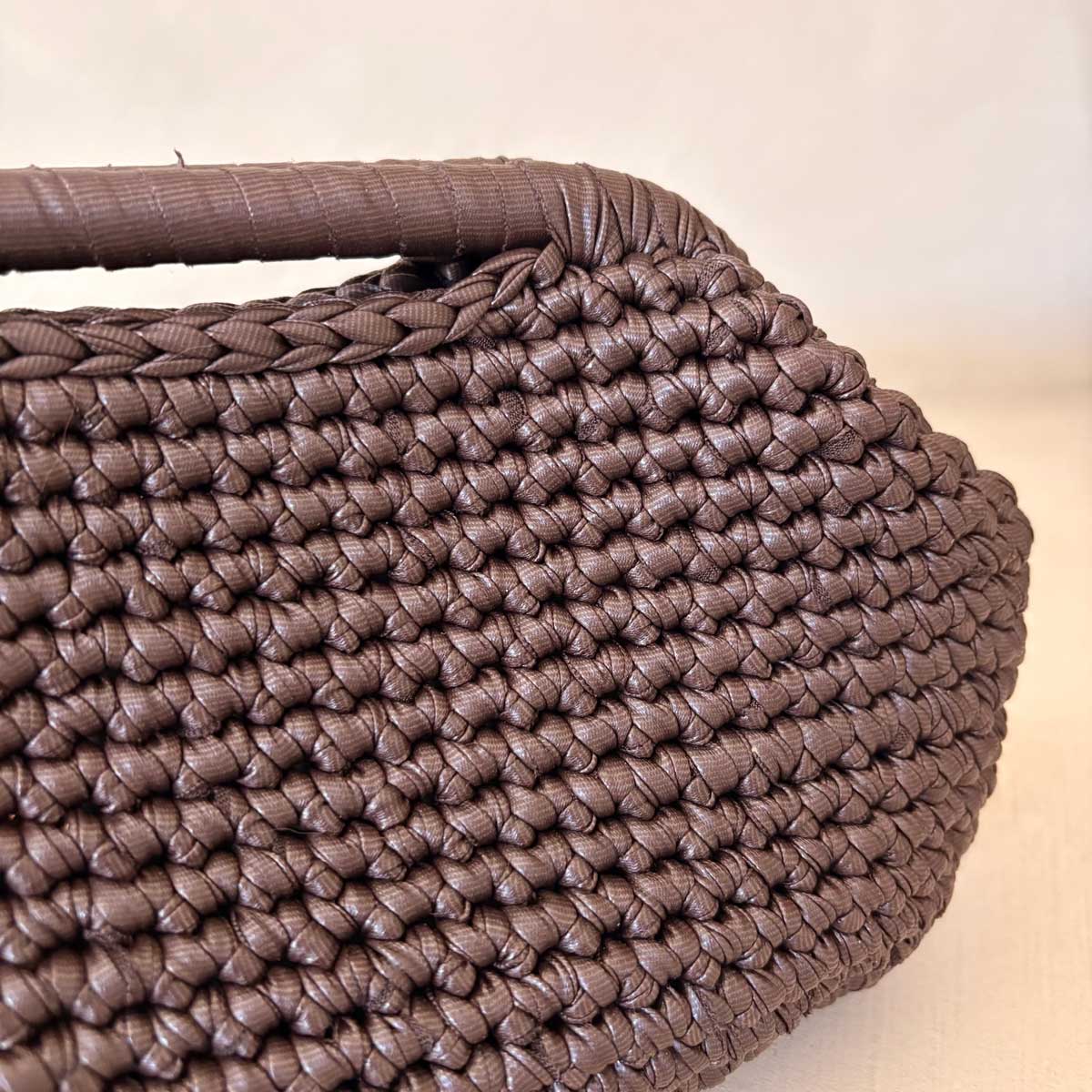 Clutch Crochet Marrone Scuro  Borsa all’uncinetto in Pelle Made in Italy