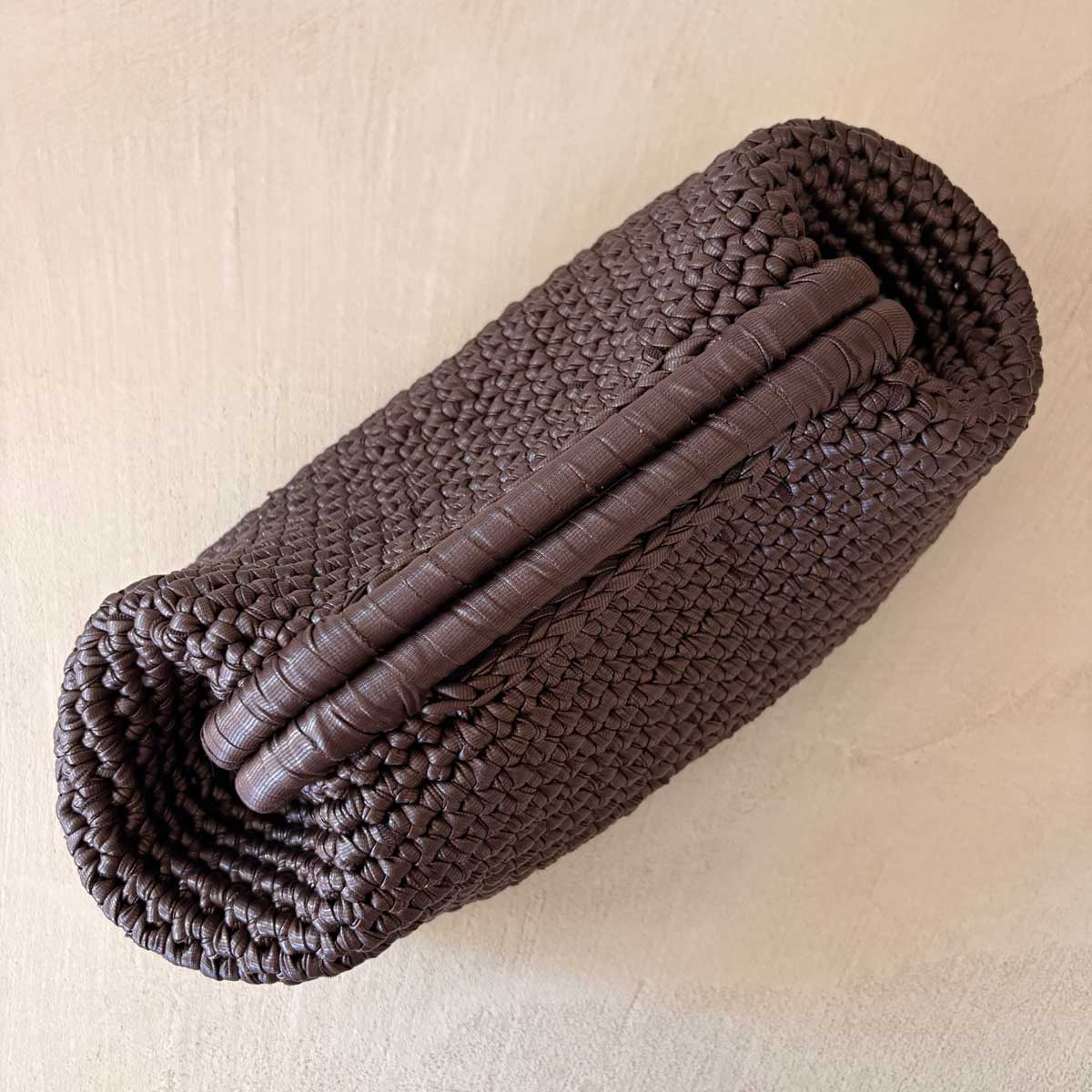 Clutch Crochet Marrone Scuro  Borsa all’uncinetto in Pelle Made in Italy