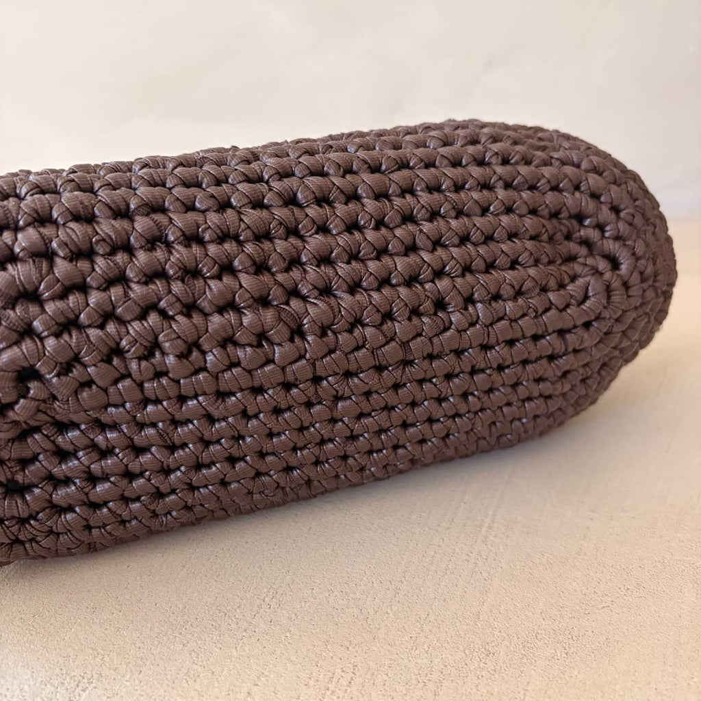 Clutch Crochet Marrone Scuro  Borsa all’uncinetto in Pelle Made in Italy