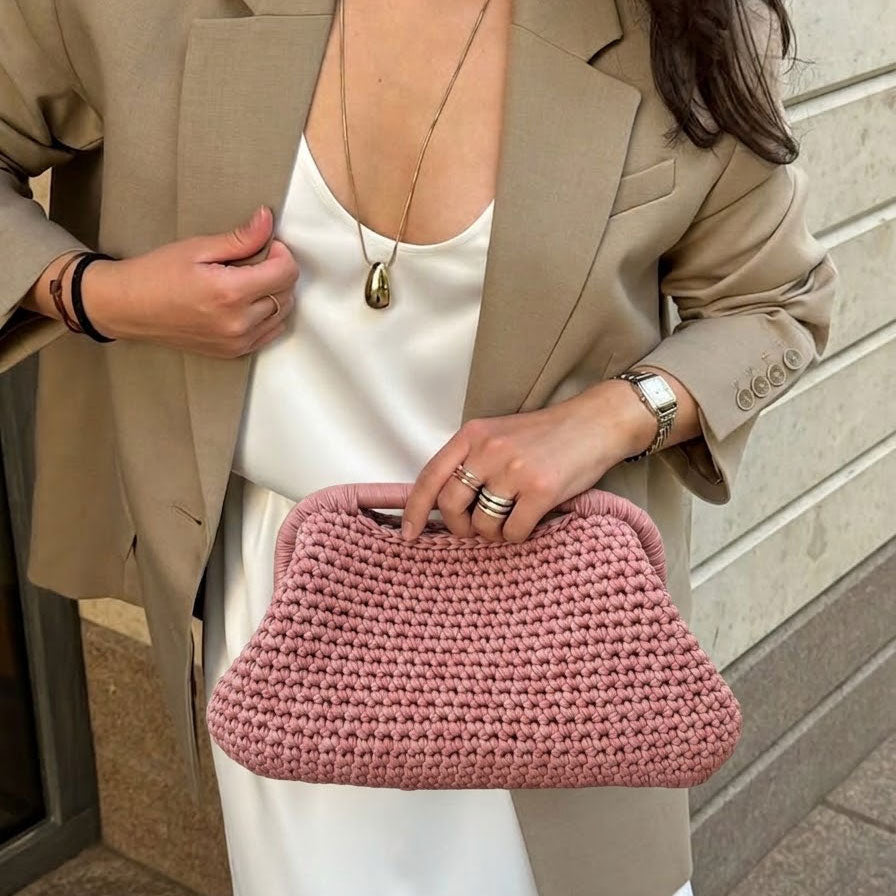 Clutch Crochet Rosa Borsa all’uncinetto in Pelle Made in Italy