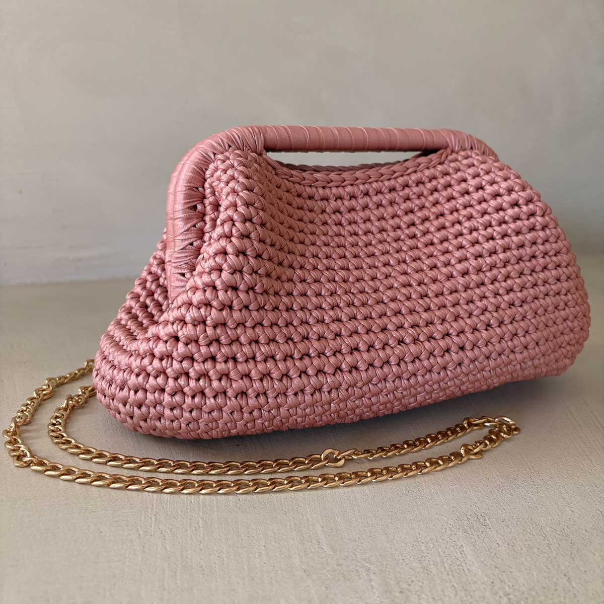 Clutch Crochet Rosa Borsa all’uncinetto in Pelle Made in Italy