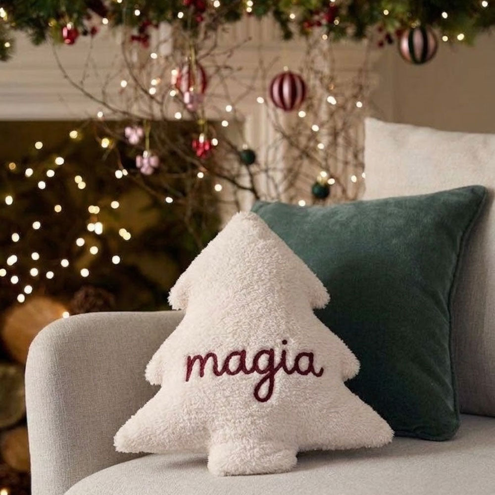 Cuscino Albero di Natale in Pelliccia con Scritta Personalizzata