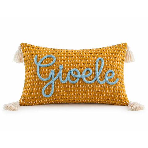 Cuscino giallo senape con nome o scritta personalizzata