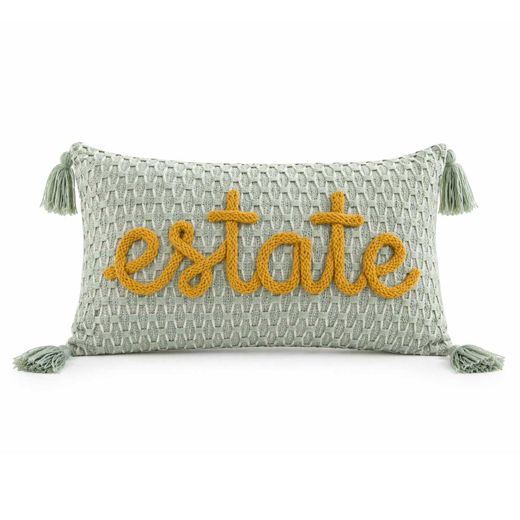 Cuscino con nappe verde menta con nome o scritta personalizzata ricamata